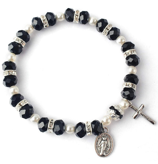 Stretch Rosary Bracelet with Crucifix and Miraculous Medal
